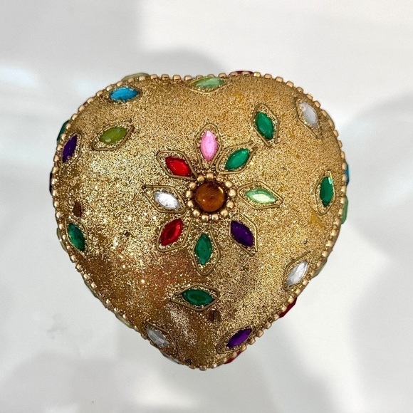 Heart Shaped Gold Indian Handmade Trinket Box - Picture 2 of 6